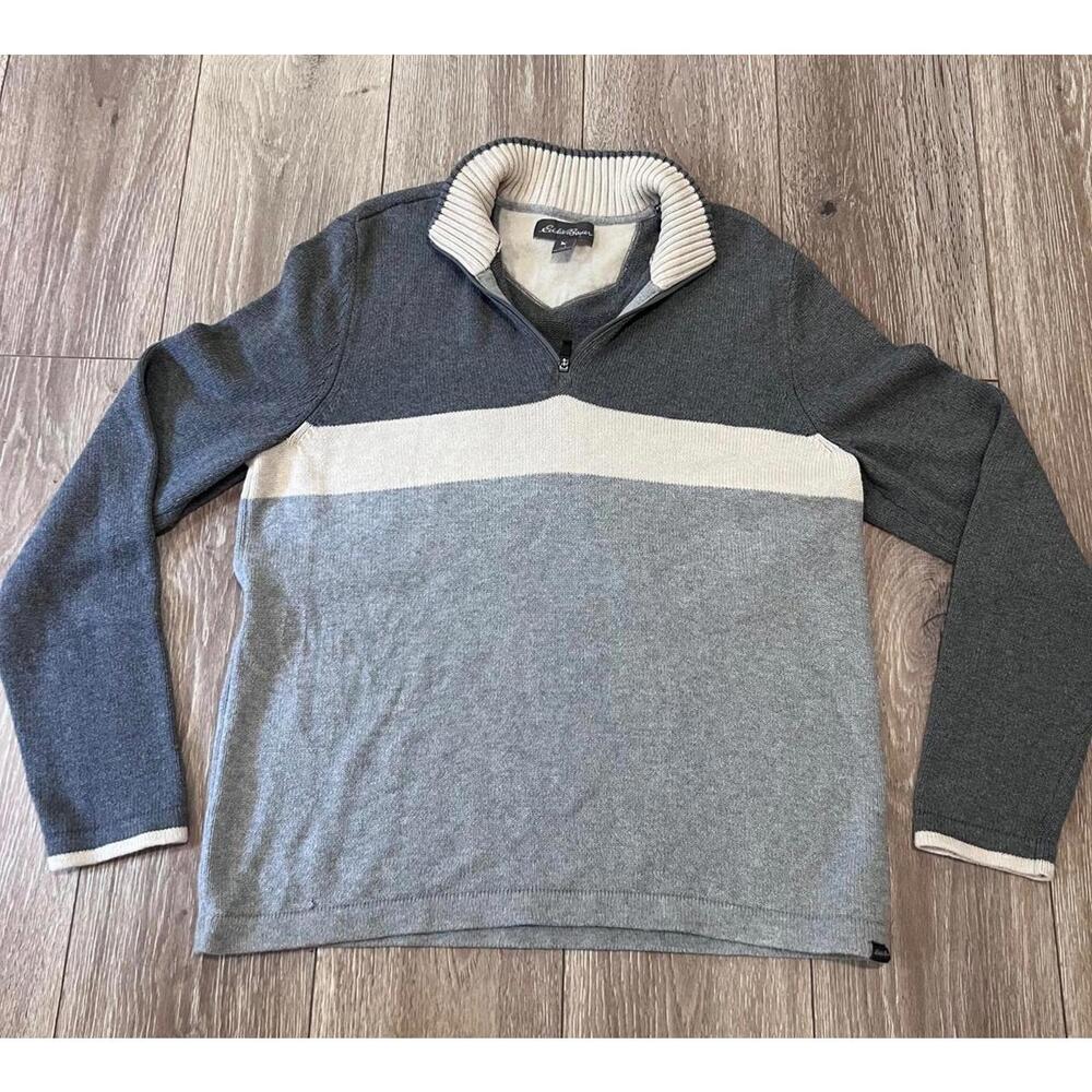Eddie Bauer Men's Gray Color Block Quarter-Zip Sweater Size L